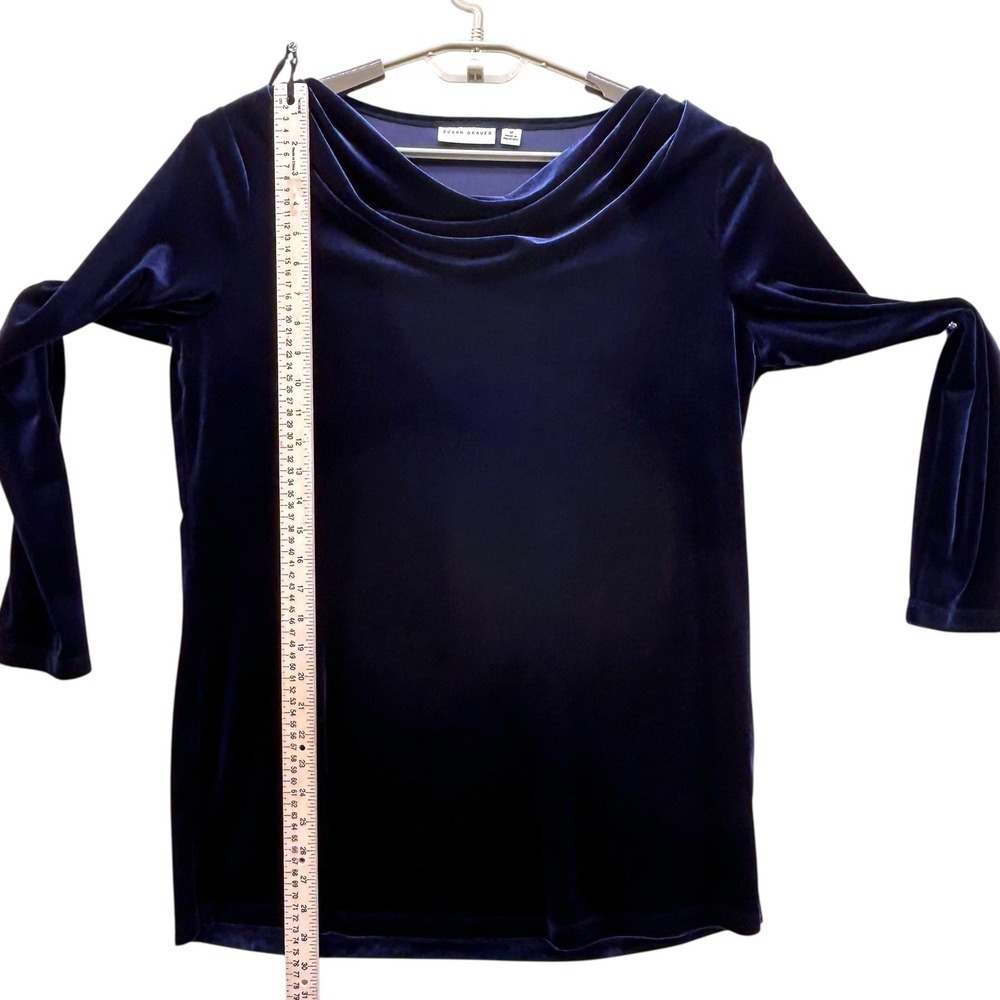 Susan Graver Womens Tunic Top Medium Velvet Cowl Neck Navy - Picture 9 of 14